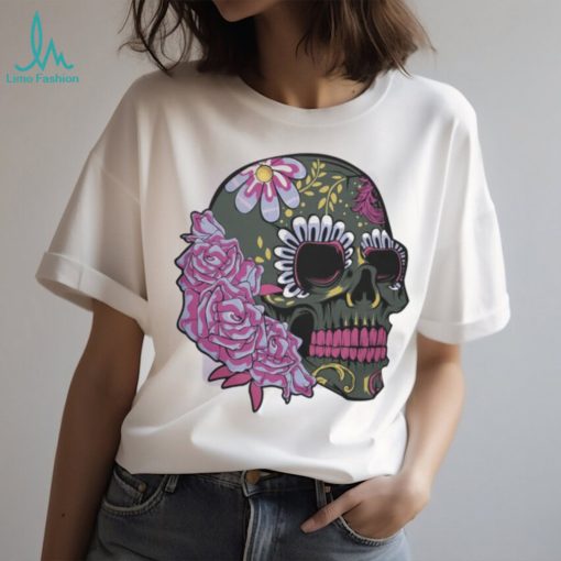 Floral Sugar Skull Dead Day Purple Flowers Gothic Skeleton T Shirt