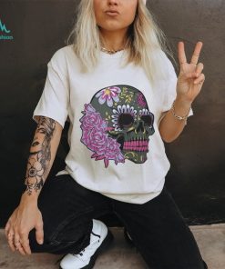 Floral Sugar Skull Dead Day Purple Flowers Gothic Skeleton T Shirt