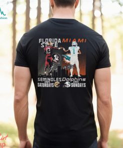Florida State Seminoles On Saturdays Miami Dolphins On Sundays Signatures T Shirt, hoodie, sweater, long sleeve and tank top Florida State Seminoles On Saturdays Miami Dolphins On Sundays Signatures T Shirt