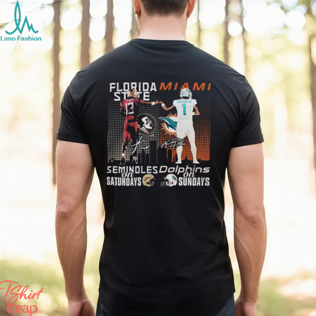 Florida State Seminoles On Saturdays Miami Dolphins On Sundays Signatures T Shirt Florida State Seminoles On Saturdays Miami Dolphins On Sundays Signatures T Shirt