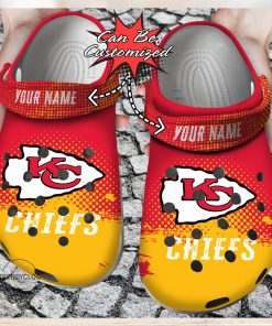 Football Crocs Personalized KC Chiefs Half Tone Drip Flannel Clog Shoes