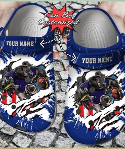 Football Personalized Baltimore Ravens Mascot Ripped Flag Clog Shoes