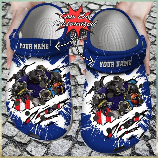 Football Personalized Baltimore Ravens Mascot Ripped Flag Clog Shoes