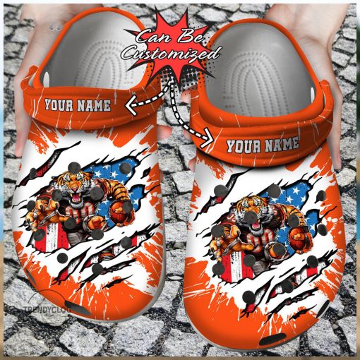 Football Personalized Cincinnati Bengals Mascot Ripped Flag Clog Shoes