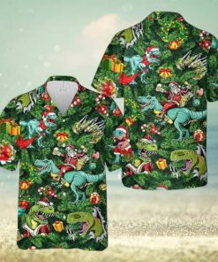 Funny Dinosaur Santa Hawaiian Shirts for Mens