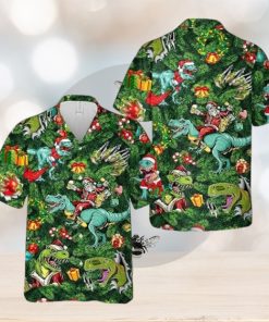 Funny Dinosaur Santa Hawaiian Shirts for Mens