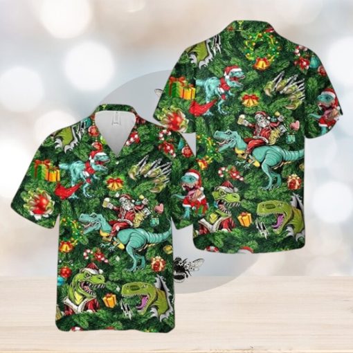 Funny Dinosaur Santa Hawaiian Shirts for Mens