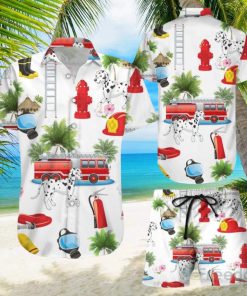 Funny Firefighter Shirts Firefighter With Dog On Vacation White Hawaiian Shirt & Short For Men And Women