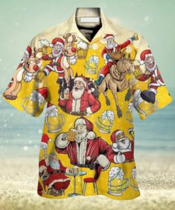 Funny Santa Drink Beer Yellow Theme Hawaiian Shirt