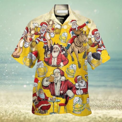 Funny Santa Drink Beer Yellow Theme Hawaiian Shirt