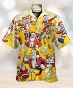 Funny Santa Drink Beer Yellow Theme Hawaiian Shirt