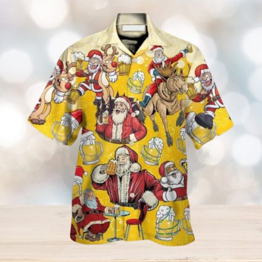 Funny Santa Drink Beer Yellow Theme Hawaiian Shirt