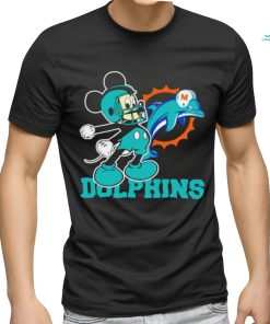 Funny mickey Mouse cartoon NFL Miami Dolphins football player helmet logo shirt