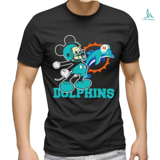 Funny mickey Mouse cartoon NFL Miami Dolphins football player helmet logo shirt