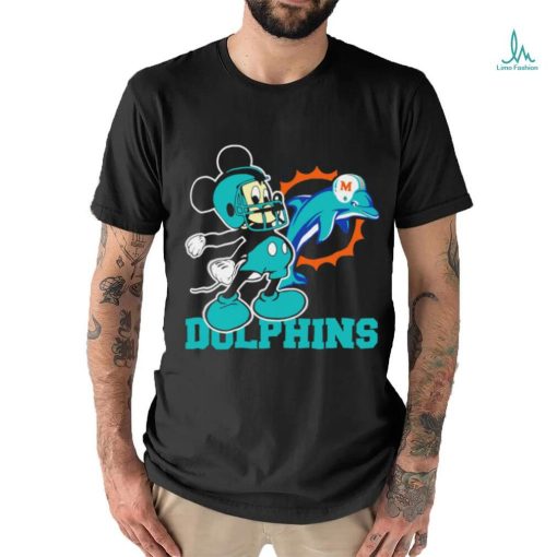 Funny mickey Mouse cartoon NFL Miami Dolphins football player helmet logo shirt
