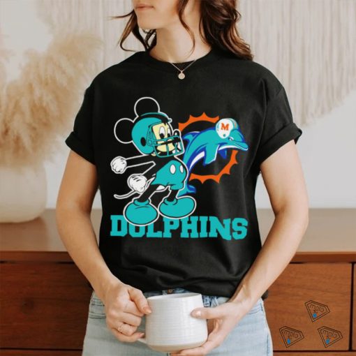 Funny mickey Mouse cartoon NFL Miami Dolphins football player helmet logo shirt