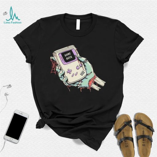 Game Over a severed zombie hand holding a Game Boy shirt