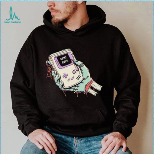 Game Over a severed zombie hand holding a Game Boy shirt