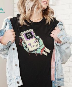 Game Over a severed zombie hand holding a Game Boy shirt