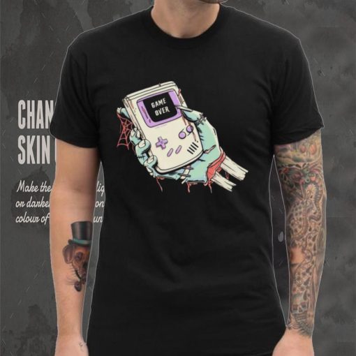 Game Over a severed zombie hand holding a Game Boy shirt