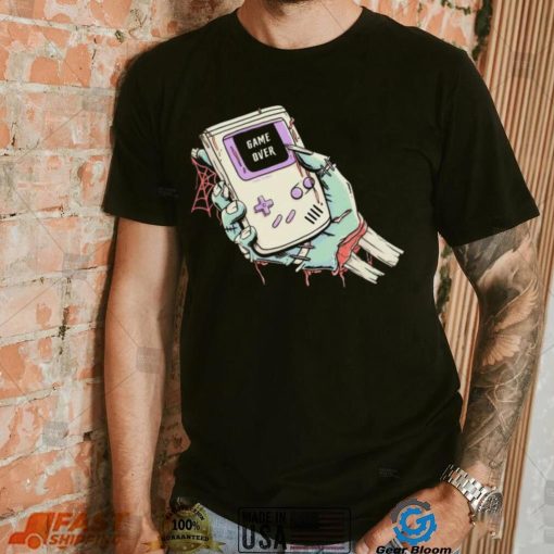 Game Over a severed zombie hand holding a Game Boy shirt