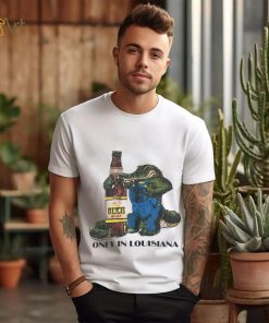 Gator holding Dixie Beer only in Louisiana vintage shirt