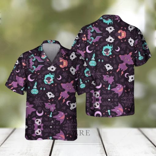 Gengar Ghost V1 Button Up Pikachu Summer Vacation Beach Hawaiian Shirt For Men And Women