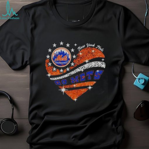 Go Mets Baseball Orange Glitter Heart 2023 Shirt