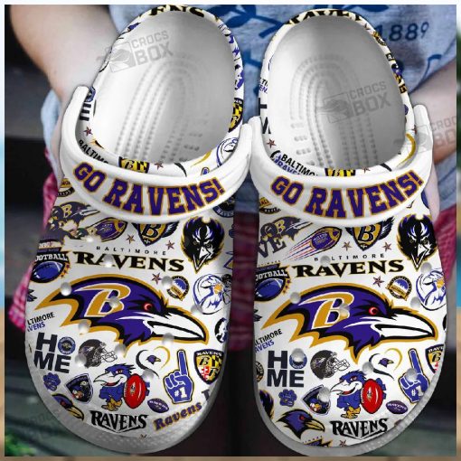 Go Ravens White Crocs Shoes