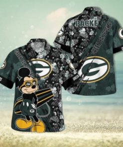 Green Bay Packers Mickey Mouse Floral Short Sleeve Hawaii Shirt