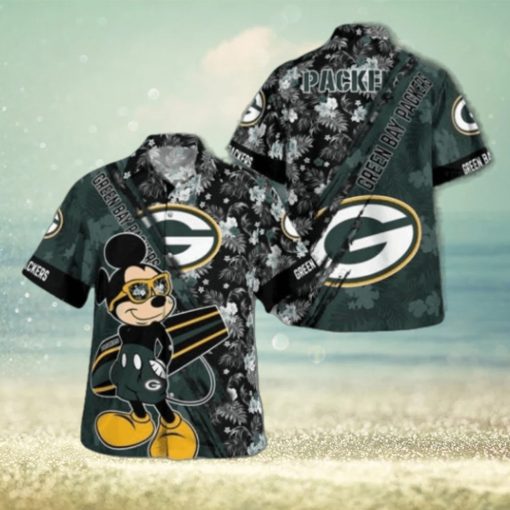 Green Bay Packers Mickey Mouse Floral Short Sleeve Hawaii Shirt