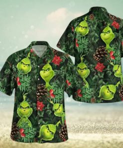 Grinch Button Up Shirt All Over Print Santa Claus Tropical Grinch Hawaiian Shirt And Shorts Summer Vacation Christmas Movie Set Gift For Men Merry Grinchmas