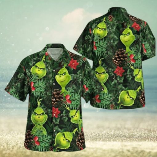 Grinch Button Up Shirt All Over Print Santa Claus Tropical Grinch Hawaiian Shirt And Shorts Summer Vacation Christmas Movie Set Gift For Men Merry Grinchmas