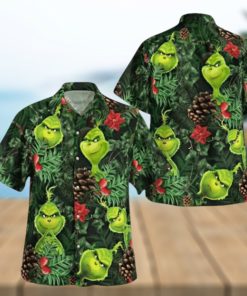 Grinch Button Up Shirt All Over Print Santa Claus Tropical Grinch Hawaiian Shirt And Shorts Summer Vacation Christmas Movie Set Gift For Men Merry Grinchmas