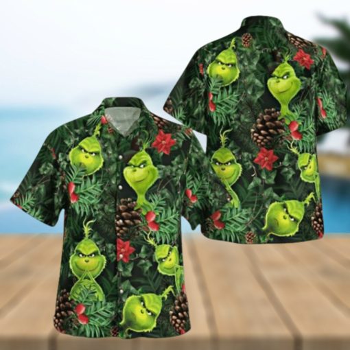 Grinch Button Up Shirt All Over Print Santa Claus Tropical Grinch Hawaiian Shirt And Shorts Summer Vacation Christmas Movie Set Gift For Men Merry Grinchmas