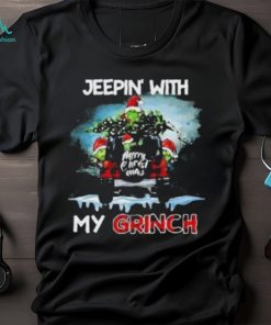 Grinch Hat Santa Car Jeepin’ With My Grinch Merry Christmas Shirt