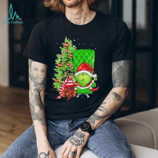 Grinch Hat Santa Hug Ball Grinch Glossy And Gnome Tree Merry Christmas Shirt