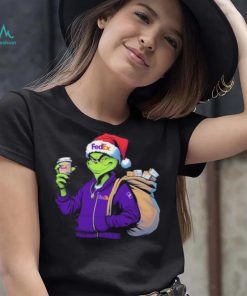 Grinch Hat Santa Hug Coffee FedEx Logo Christmas Shirt