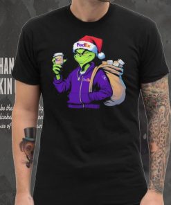Grinch Hat Santa Hug Coffee FedEx Logo Christmas Shirt