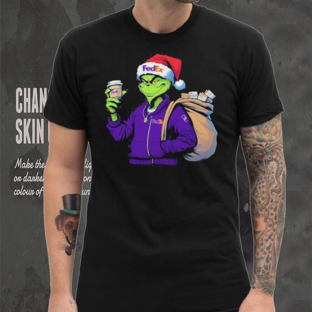 Grinch Hat Santa Hug Coffee FedEx Logo Christmas Shirt Grinch Hat Santa Hug Coffee FedEx Logo Christmas Shirt
