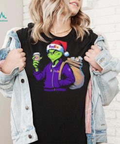 Grinch Hat Santa Hug Coffee FedEx Logo Christmas Shirt