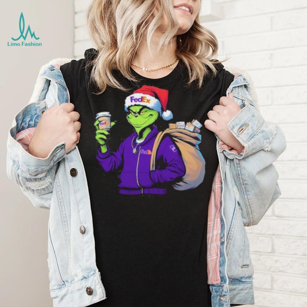 Grinch Hat Santa Hug Coffee FedEx Logo Christmas Shirt Grinch Hat Santa Hug Coffee FedEx Logo Christmas Shirt