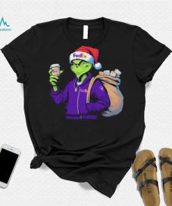 Grinch Hat Santa Hug Coffee FedEx Logo Christmas Shirt