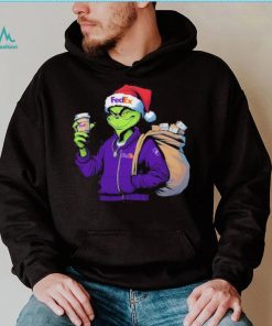 Grinch Hat Santa Hug Coffee FedEx Logo Christmas Shirt