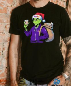 Grinch Hat Santa Hug Coffee FedEx Logo Christmas Shirt