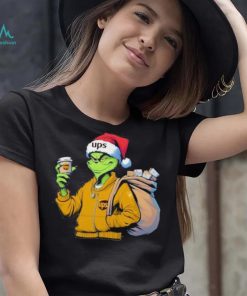 Grinch Hat Santa Hug Coffee United Parcel Service Logo Christmas Shirt