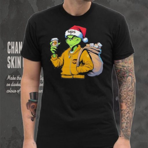 Grinch Hat Santa Hug Coffee United Parcel Service Logo Christmas Shirt