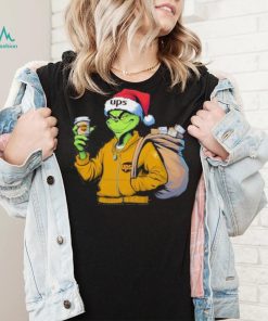 Grinch Hat Santa Hug Coffee United Parcel Service Logo Christmas Shirt
