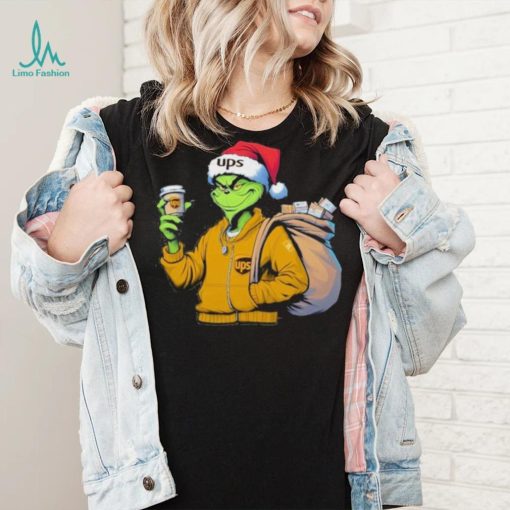 Grinch Hat Santa Hug Coffee United Parcel Service Logo Christmas Shirt