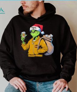Grinch Hat Santa Hug Coffee United Parcel Service Logo Christmas Shirt